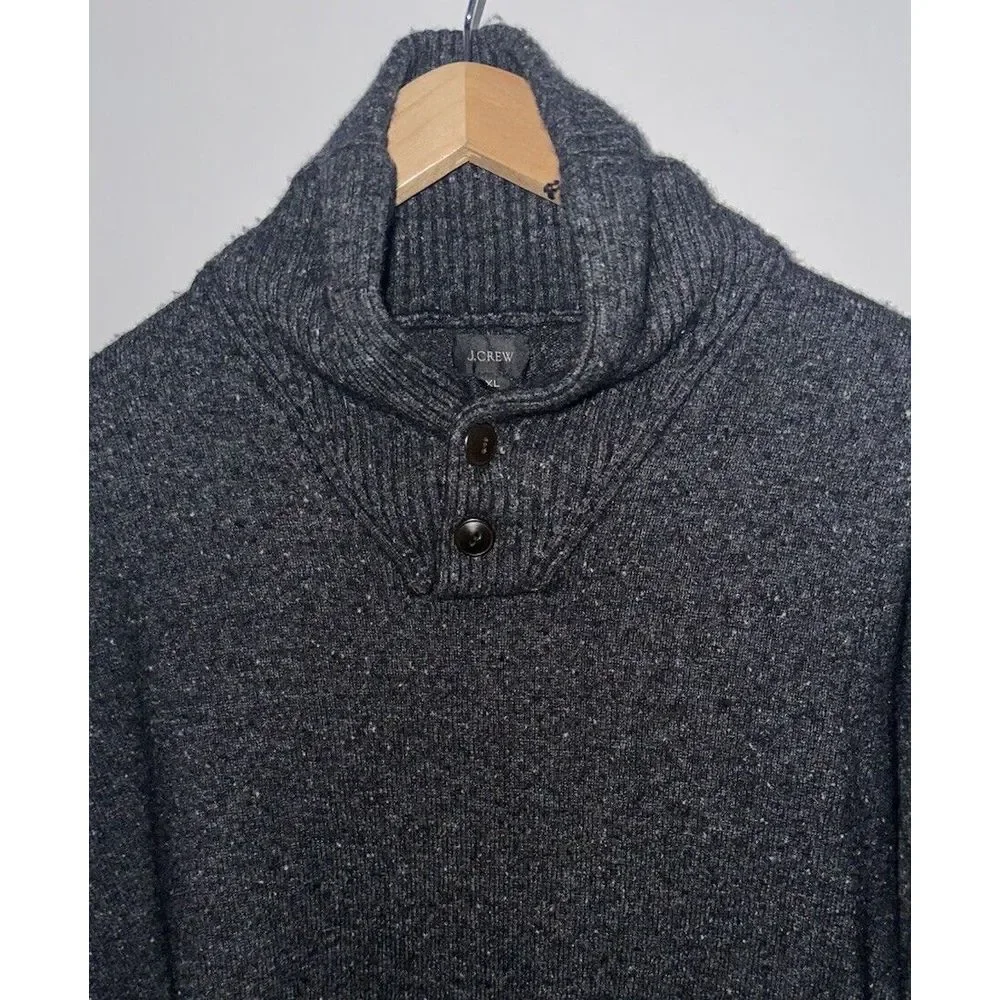 J. Crew‎ Sweater XL Rugged Merino Wool Two-button Shawl Collar Pullover Speckled